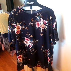 Blue With Pink Flowers Blouse 6X
